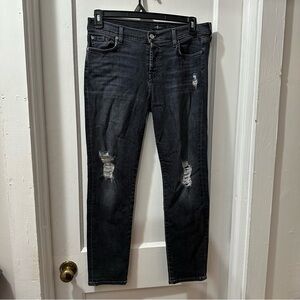 7 for All Mankind‎ Stylish Distressed Black Jeans in 28